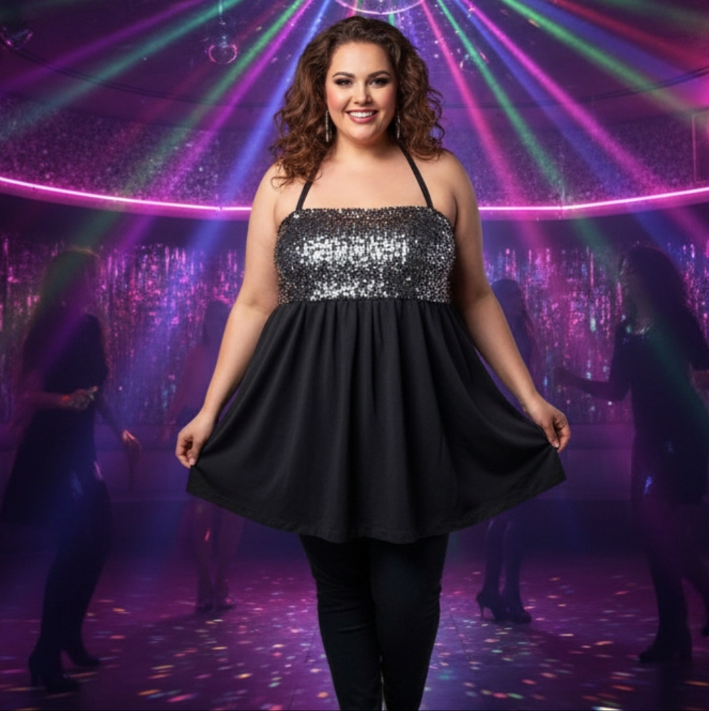 MXM Size 1X Sequin Halter Top 14 16